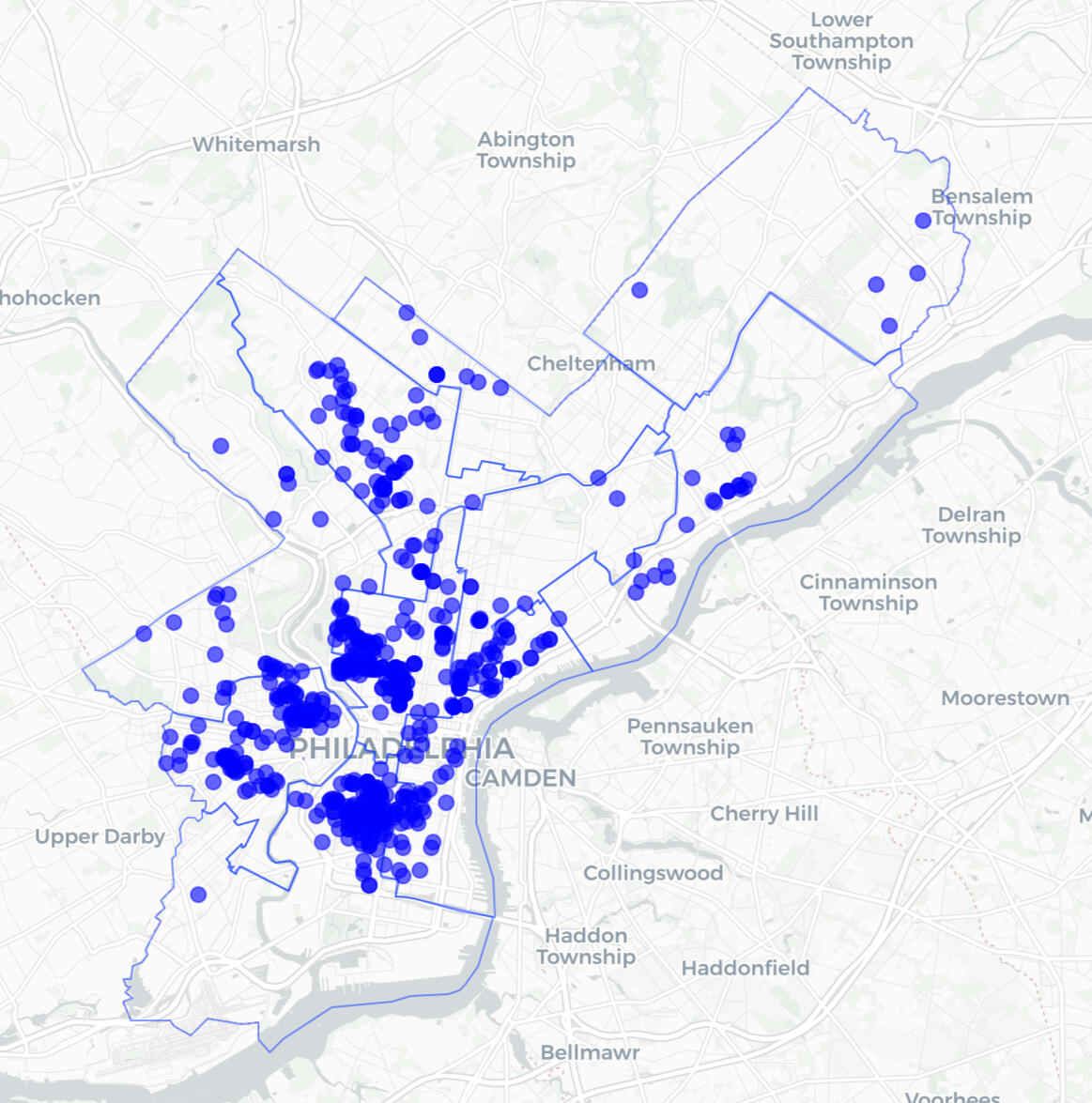 Data analysis + interactive and static maps to show the disproportionate impact of Act 135 for the Advocacy for Racial and Civil Justice Clinic at Penn Carey Law.